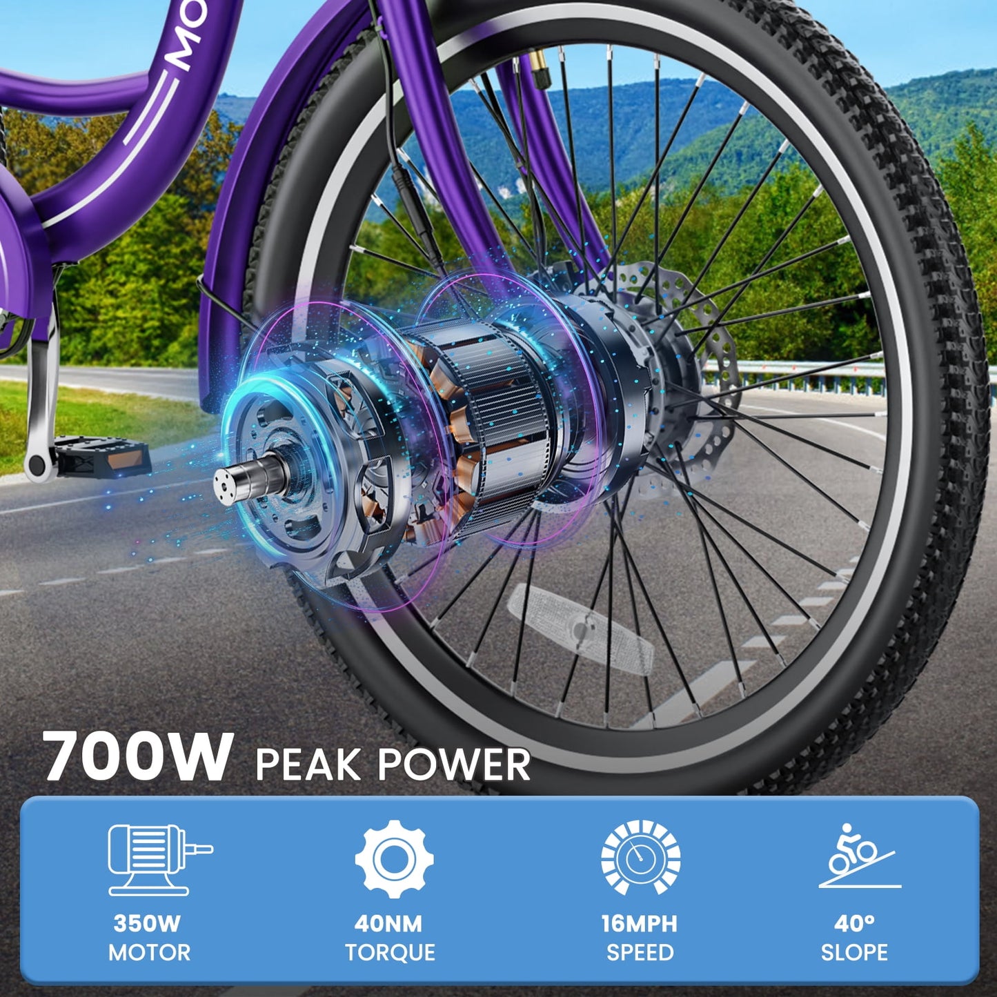 MOONCOOL Electric Trike for Adults,26 Inches 7 Speeds 3 Wheels Electric Bikes , 350W Motorized Electric tricycle with 10.4Ah Removable lithium battery，UL2849