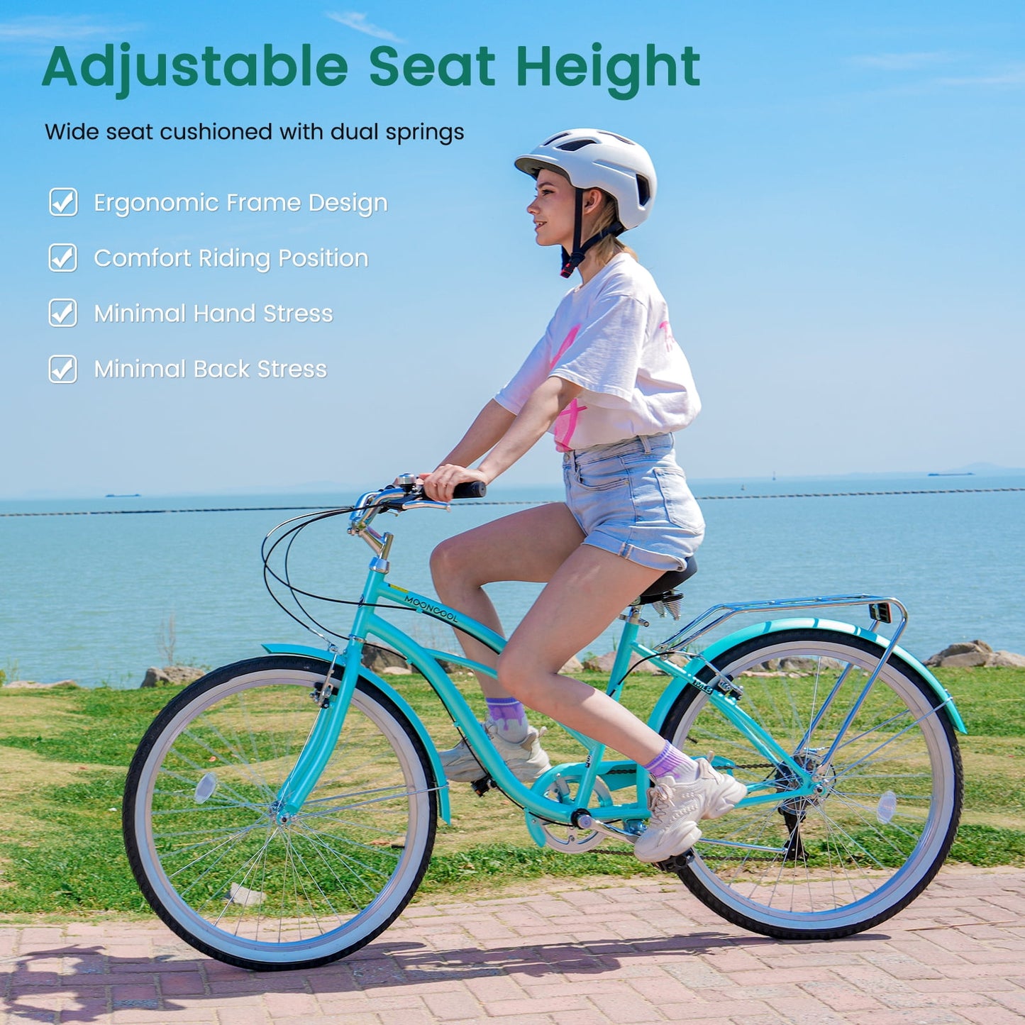 Lilypelle Adults Beach Cruiser Bicycle, 24" 26" Wheel 7 Speed Bike Fits Rider: 4'11"-6'2", Step Through Bikes for Commuting, Unisex