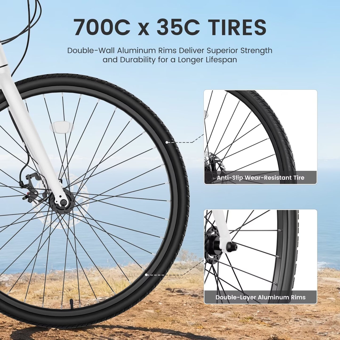 Lilypelle Hybrid Bike for Adults, 700C Lightweight Mens Bike w/ Aluminum Frame & Disc Brakes & LED Headlight, 8-Speed Vintage Retro Hybrid Bicycles for City Commuters, Adult Bike, Male Road Bike