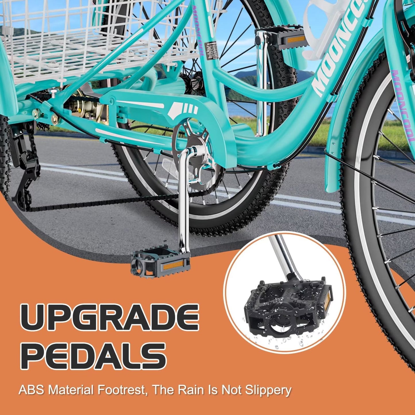 Lilypelle Adult Tricycles 7-Speed 20/24/26 in Three Wheel Unisex Adult Bike with Large Basket,Cyan