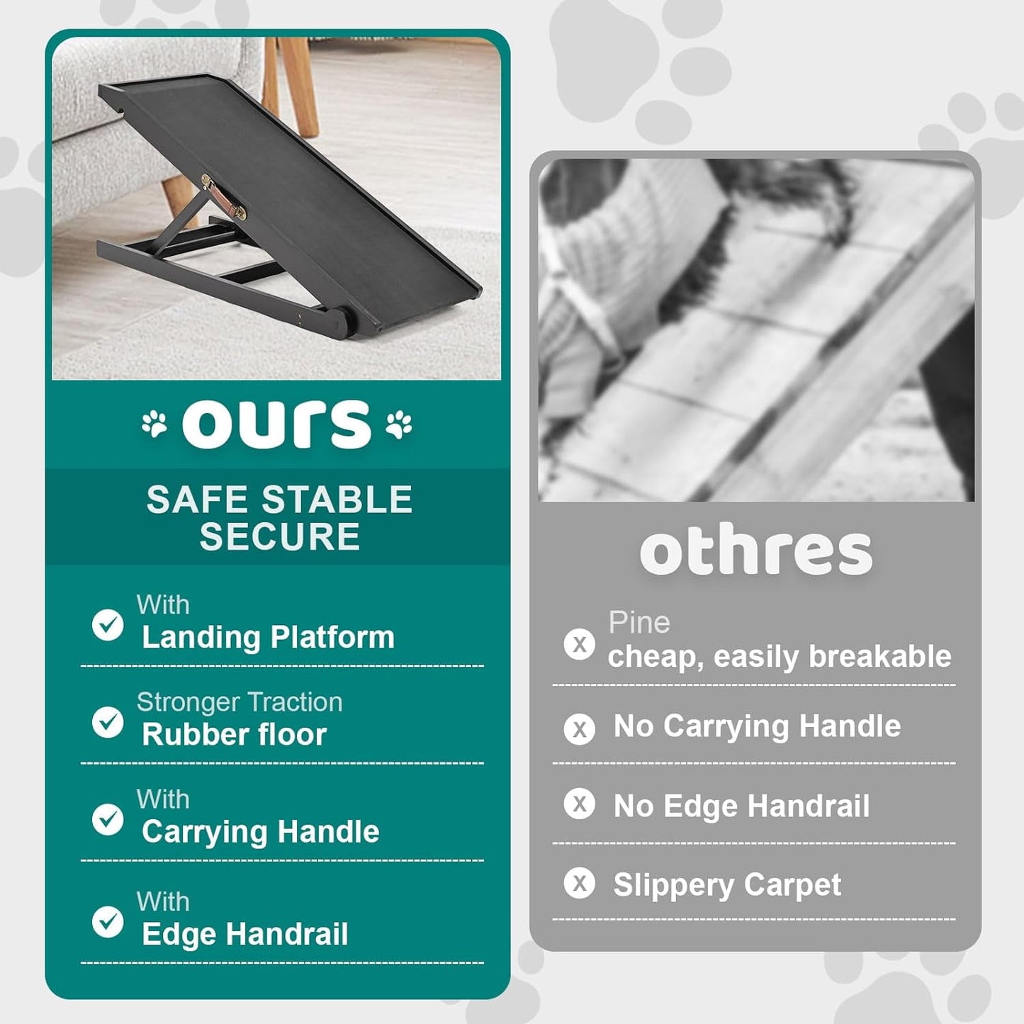 Lilypelle Foldable Pet Ramp for Small & Large dog,Adjustable Wood Dog Ramp