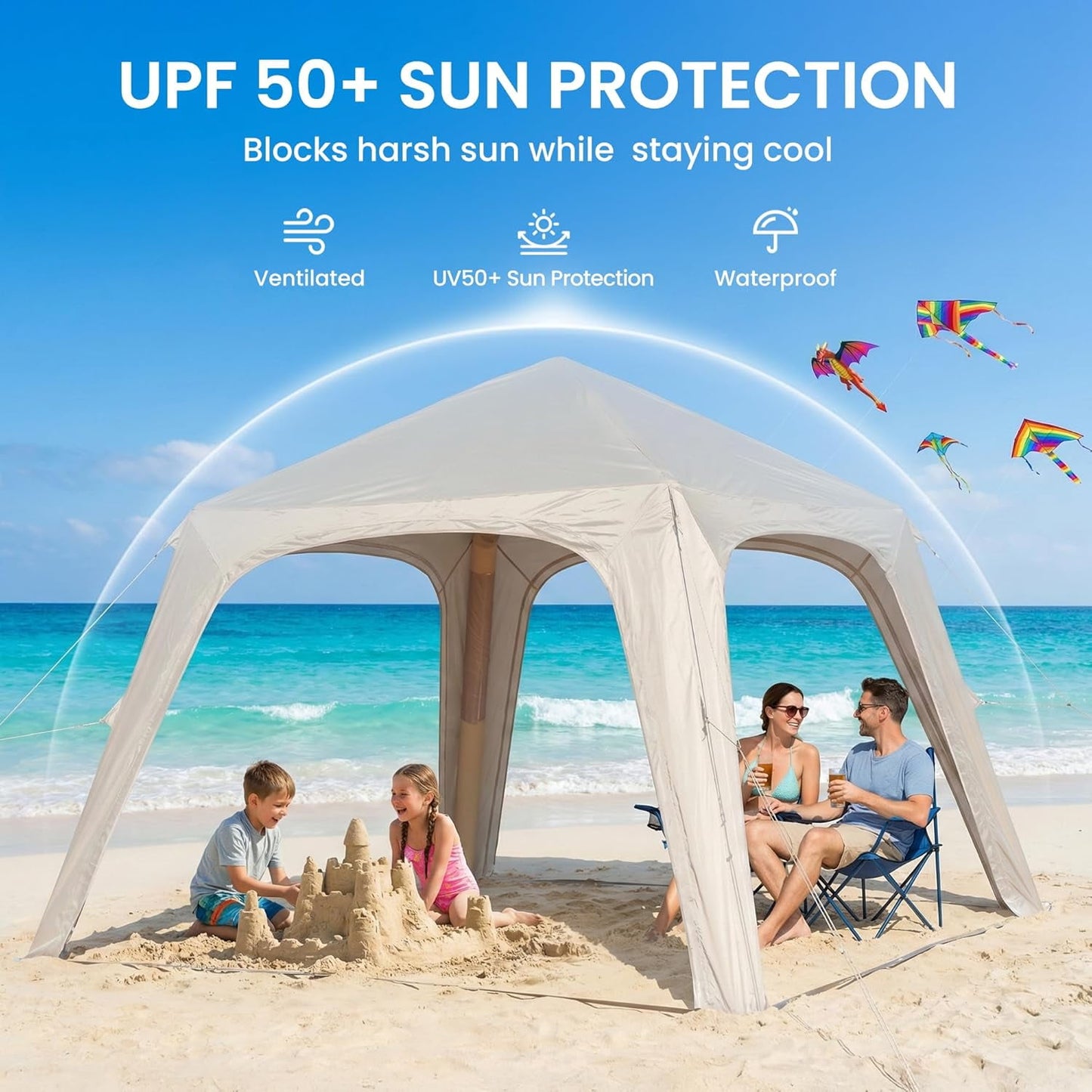Lilypelle 4-6 Person Inflatable Camping Tent, 9.8ft x 9.8ft x 7.6ft Easy Setup Blow Up Tent with Hand Pump, PU3000mm Waterproof & Breathable 4 Season Glamping Tent for Outdoor Camping
