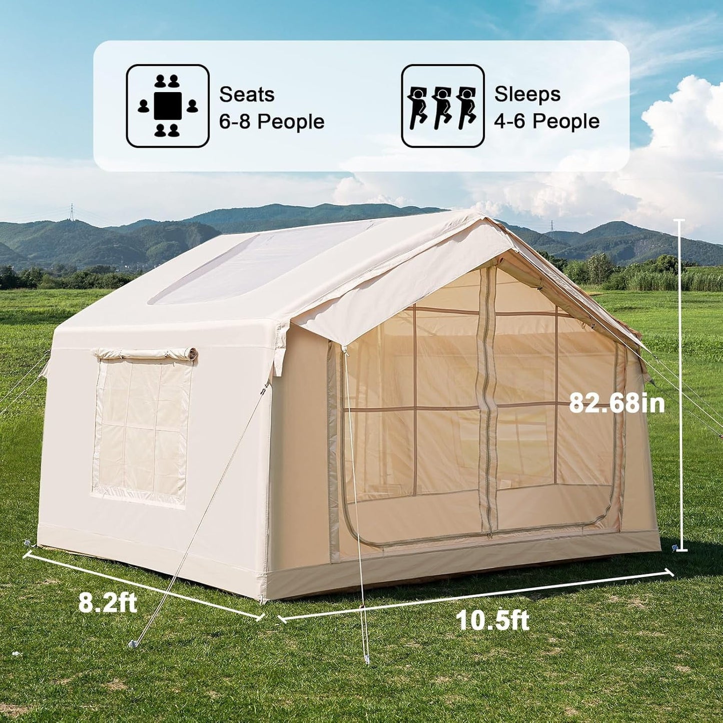 Lilypelle 4-6 Person Blow Up Inflatable Tent with Stove Jack, Hot Tent for Camping with Hand Pump, Waterproof Inflatable Camp Tent, Easy Setup Glamping Inflatable House,10.5ft X 8.2ft X 6.9ft