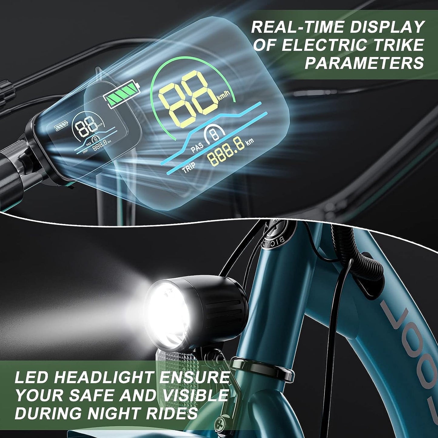 Lilypelle Electric Tricycle for Adults, 350W 36V Electric Trike Motorized Three Wheel Electric Bicycle, 7 Speeds 3 Wheels Adult Electric Tricycle with Large Basket,Cyan